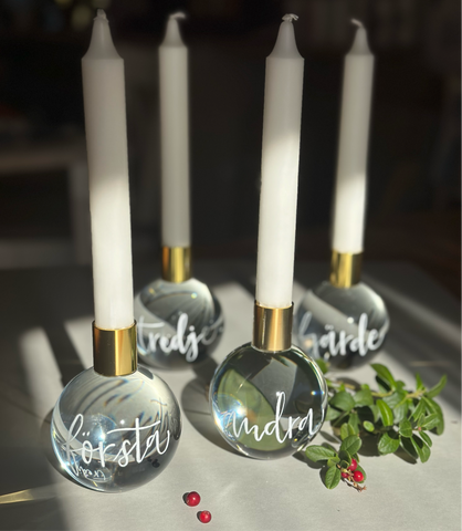 Adventsljusstakar i kristall - handgraverade - set med 4